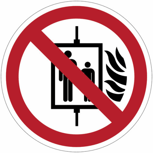 ISO 7010 prohibition sign "Do not use lift in case of fire" -