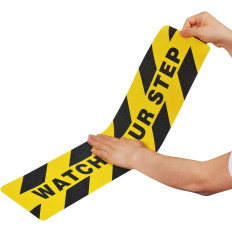 Autocollant antidérapant jaune et noir clouté avec inscription