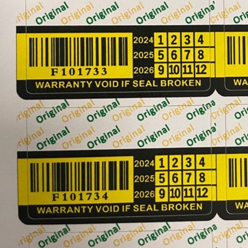 100 adhesive labels guarantee seal with serial ID, month and