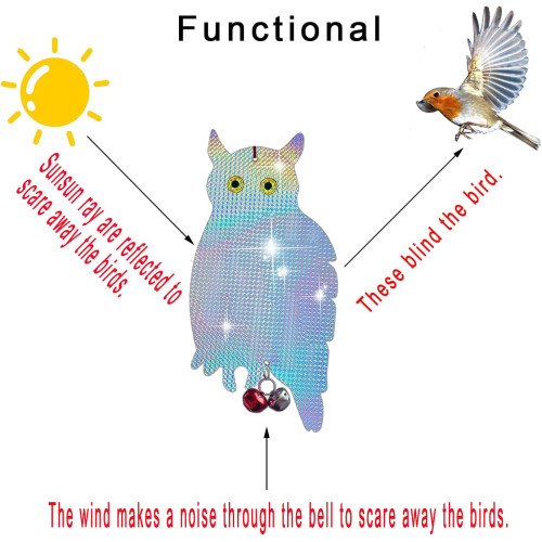 2 búhos espantapájaros reflectantes disuasorios para proteger