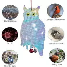 2 búhos espantapájaros reflectantes disuasorios para proteger
