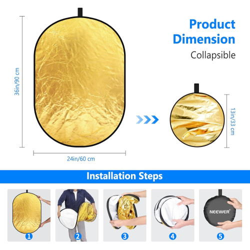 5-in-1 foldable light reflector photography set with stand 60cm