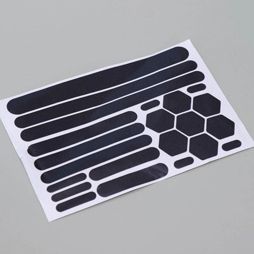 Black reflective stickers (turn silver when lit) for night