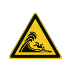 Señales ISO 7010 "Peligro de olas gigantes con riesgo de