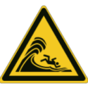Placas ISO 7010 "Perigo de ondas traiçoeiras com risco de