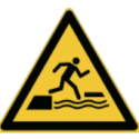 Placas ISO 7010 "Perigo de travessia em plataformas flutuantes"