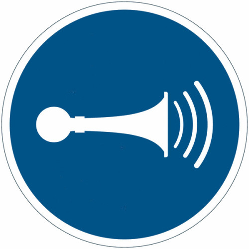 Cartelli di obbligo ISO 7010 "Obbligo di suonare il clacson" -