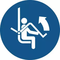 ISO 7010 Gebotsschilder „Sicherheitsbügel an Sesselliften