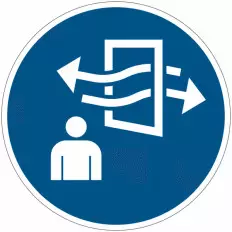 ISO 7010 Gebotszeichen „Vor und während des Zugangs lüften“ –