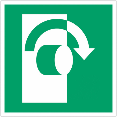 Panel adhesivo ISO 7010 "Para abrir, girar en el sentido de las