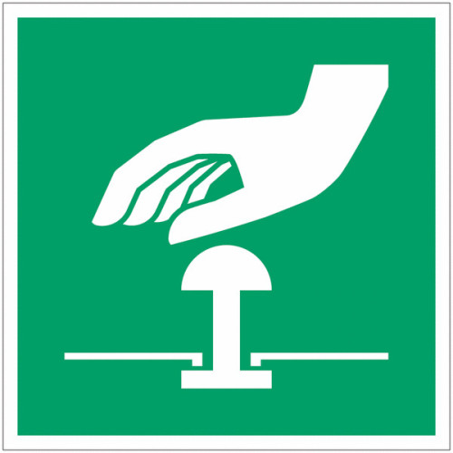 Panel adhesivo "Botón de parada de emergencia" ISO 7010 - E020