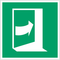 ISO 7010 "Right-Hanging Emergency Door" Adhesive Panel - E023