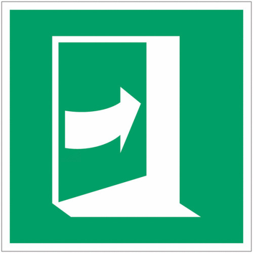 Panel adhesivo ISO 7010 "Puerta de emergencia con apertura a la