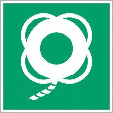 Panel adhesivo ISO 7010 "Aro salvavidas con cuerda" - E041