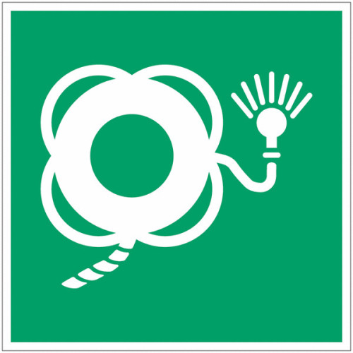 Panel adhesivo ISO 7010 "Aro salvavidas con cuerda y luz" -