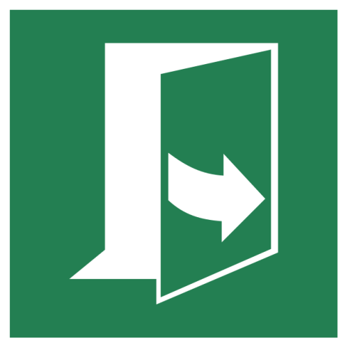 Panneau adhésif ISO 7010 « Sortie de secours, ouverture à