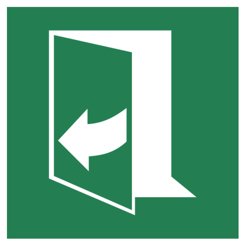 ISO 7010 "Emergency exit, left-hand opening" adhesive sign -