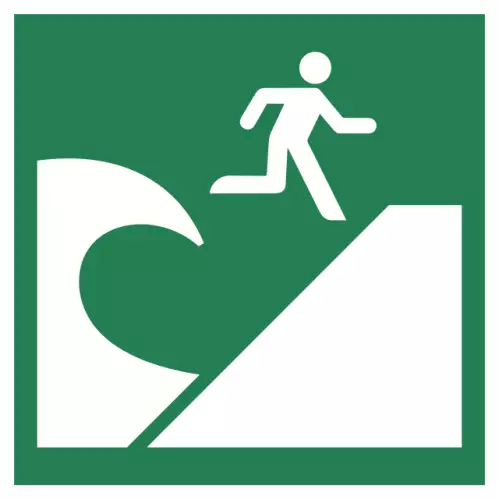 Panneau adhésif ISO 7010 « Voie d'évacuation en cas de tsunami