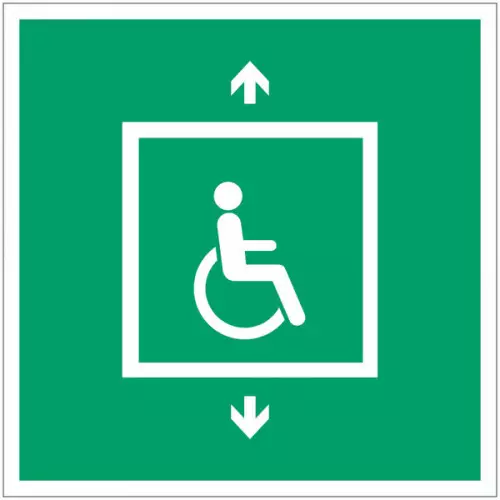 ISO 7010 „Notaufzug für Personen mit eingeschränkter Mobilität“