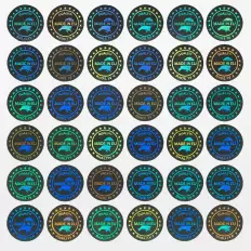 64 sigilli ologrammati di garanzia e sicurezza da 19mm scritta