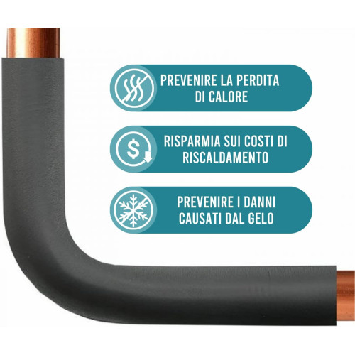 Manga isolante em espuma PE preta para tubos Ø13/Ø32 mm, 1,7 m