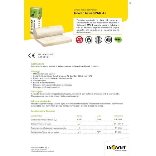Isover AcustiPAR 4+ – rolo de lã de vidro...