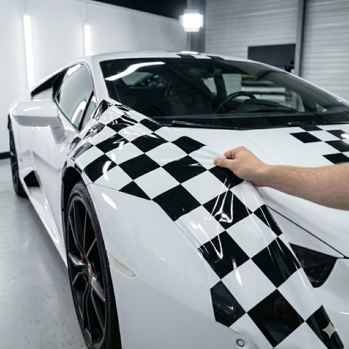 Folha adesiva xadrez em Vinil preto e branco...