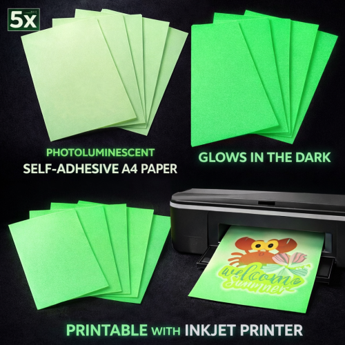 5x papel adesivo A4 que brilha no escuro para...