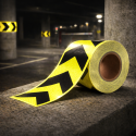 Reflective Yellow and Black chevron hazard warning prismatic tape