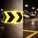 Reflective Yellow and Black chevron hazard warning prismatic tape