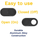 Webcam Cover Large Ultra Thin Slide-On Privacy Camera Cover for Laptop, PC, MacBook, iMac and Tablet, Black,