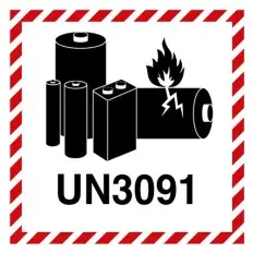 Etichetta in PE Marchio batterie al litio UN3091  mm 100x100