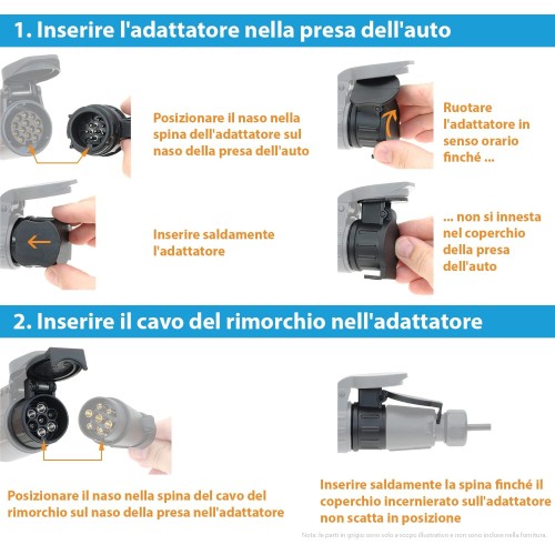 Adattatore rimorchio 13 poli a 7 poli 12V per auto, portabici e carrello appendice