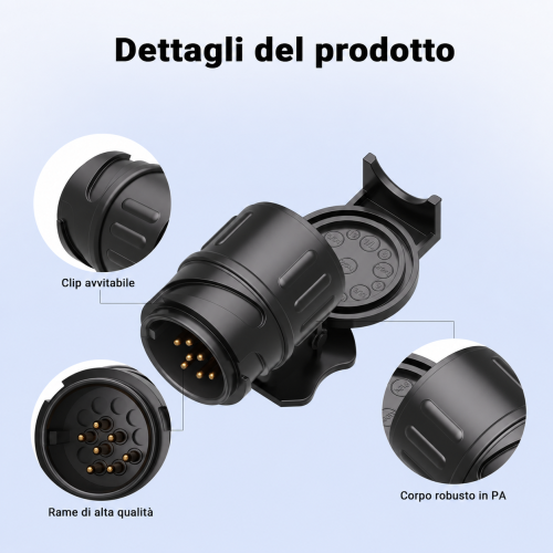 Adattatore rimorchio 13 poli a 7 poli 12V per auto, portabici e carrello appendice