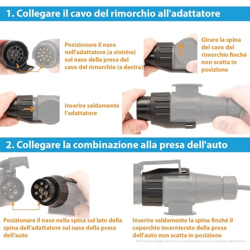 Adattatore rimorchio 7 poli a 13 poli 12V per auto, portabici e caravan