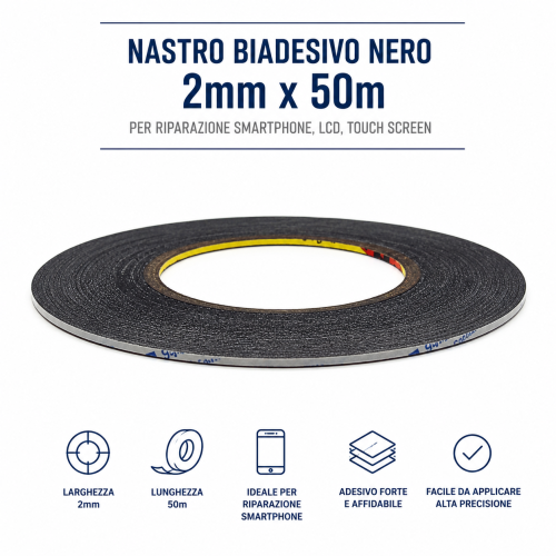Nastro biadesivo 3M™ 9448AB nero 2 mm x 50 m...