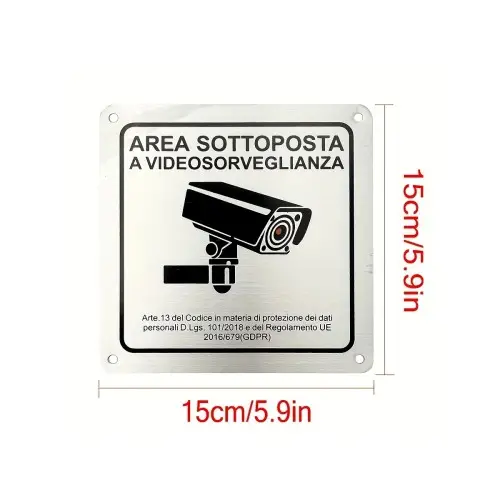 2 Cartelli Area Videosorvegliata GDPR 15x15 cm...