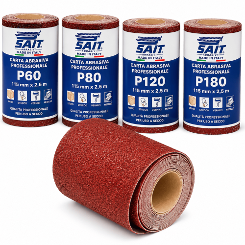 SAIT Kit Carta Abrasiva 4 Rotoli 115x2,5m P60...