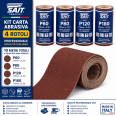 SAIT Schleifpapier-Set, 4 Rollen 115 x 2,5 m, Körnung P60, P80, P120, P180, Profi 2