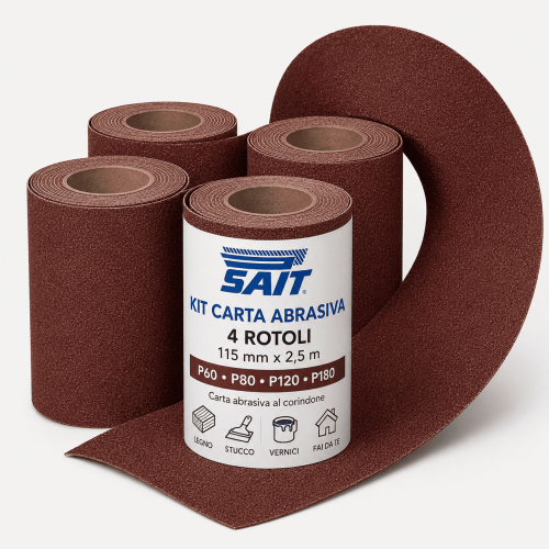 SAIT Kit Carta Abrasiva 4 Rotoli 115x2,5m P60...