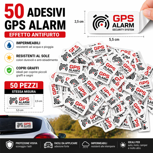 50 Adesivi GPS Alarm Rifrangenti 55x25mm Anti...