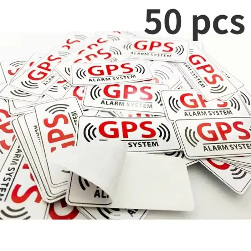 50 Reflective GPS Alarm Stickers 55x25mm Car Anti-Theft Waterproof