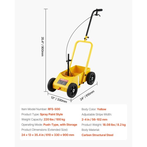 Chariot Traceur de Lignes 4 Roues Largeur Réglable 56-102 mm pour Marquage au Sol