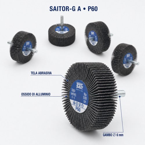 5 Rodas de Lamelas SAIT SAITOR-G P60 40x20x6 mm com Haste para Metal