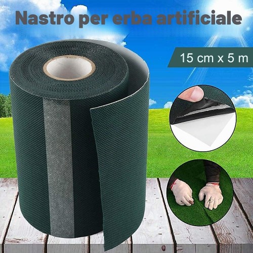 Nastro per erba sintetica 15 cm x 5 m: pellicola da staccare e posa sotto i teli