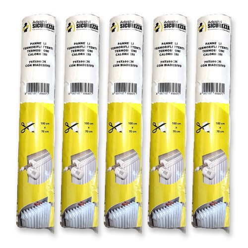 Lot de 5 panneaux thermo-réfléchissants pour radiateur 70x100 cm adhésifs, chacun dans son sachet