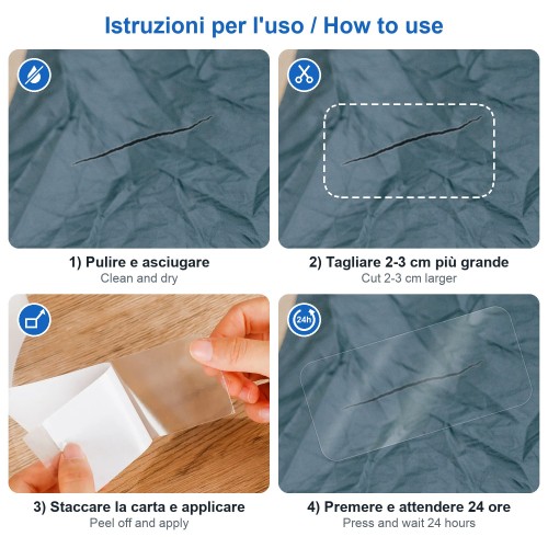 How to use: clean, cut, apply and wait 24 hours