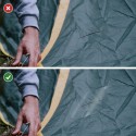 Prima e dopo: lo strappo della tenda e la riparazione quasi invisibile