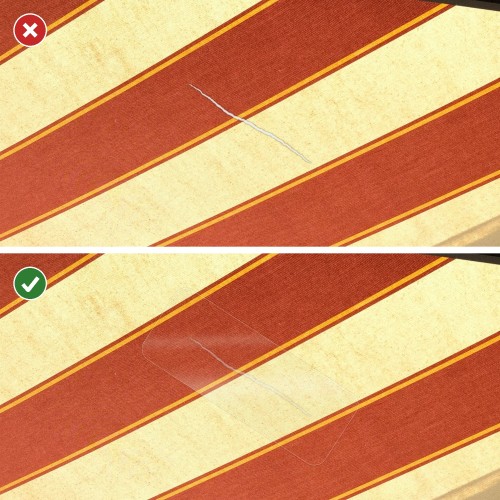 Avant et après : la déchirure du store et la réparation presque invisible