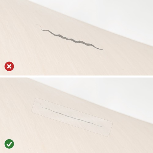 Before and after: the tear in the greenhouse film and the repair with the tape